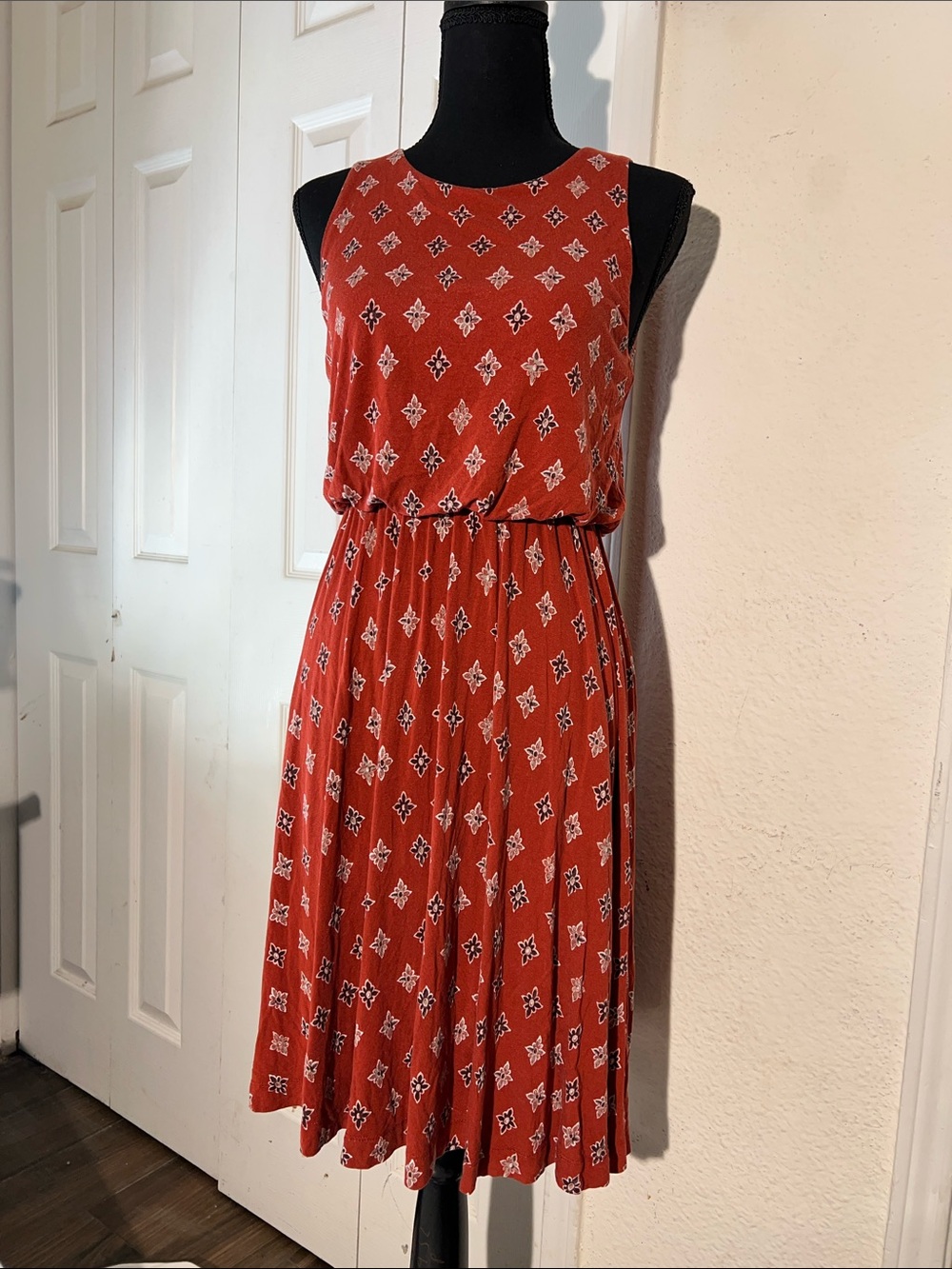 LOFT Rust Red Printed Sleeveless Midi Dress